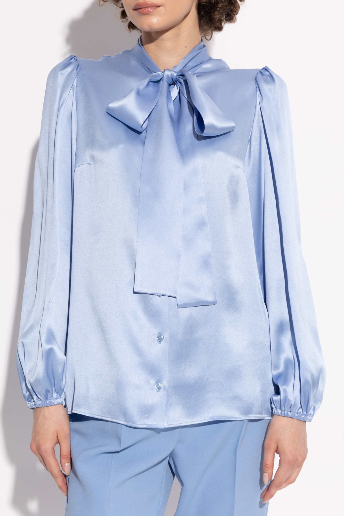 Silk chiffon shirt with satin details in Black for Women